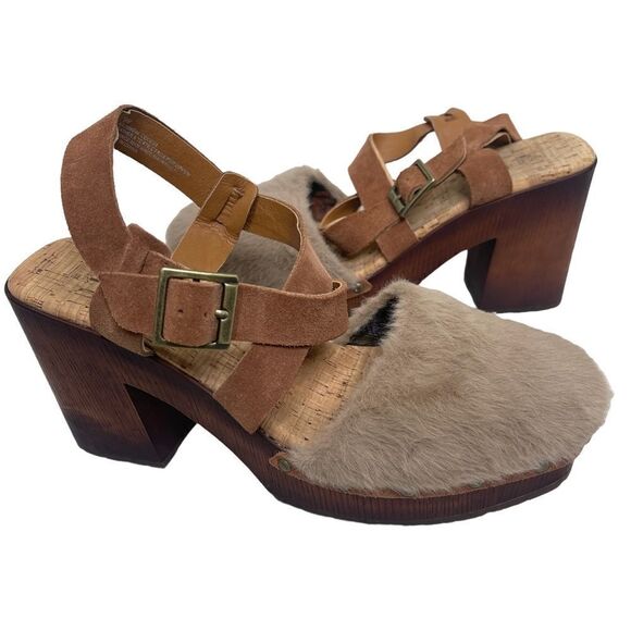 KORKS Wendy Taupe Rust Fur Suede Combo Fabric Platform Sandals 9 - Picture 1 of 9